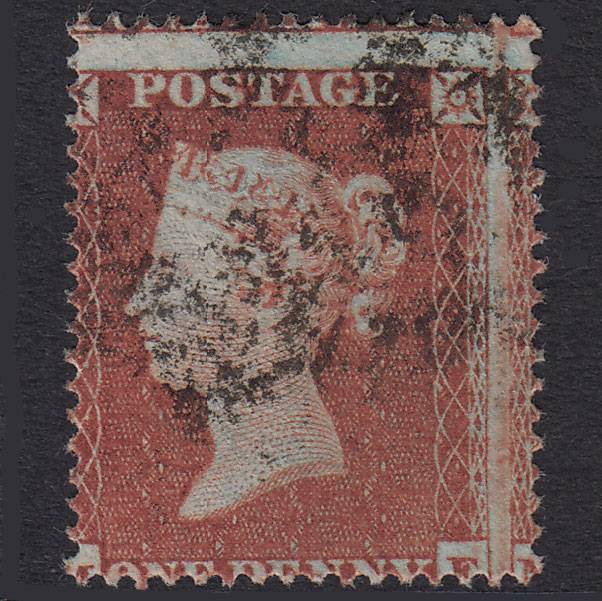 GB QV 1854 1d Red-Brown Plate 201 SG17-C1(1) MF FU Large Misperf