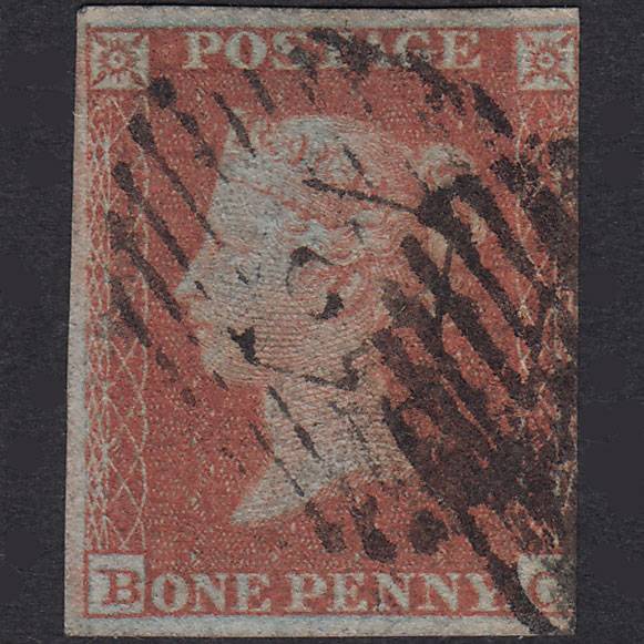GB QV 1841 1d Red-Brown Plate 142 SG8-B2(1) BC GU 3 Margins London IS 12