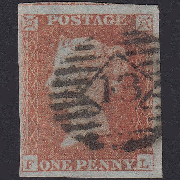 GB QV 1841 1d Red-Brown Plate 123 SG8-B1(1) FL GU 4 Margins London IS 13