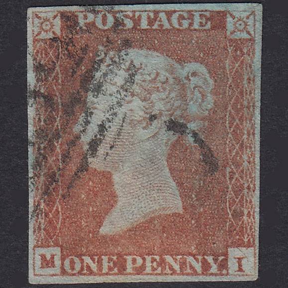 GB QV 1841 1d Red-Brown Plate 85 SG8-B1(1) MI FU 4 Margins