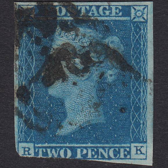 GB QV 1841 2d Blue Plate 3 SG14-E1(2) RK GU Maltese Cross