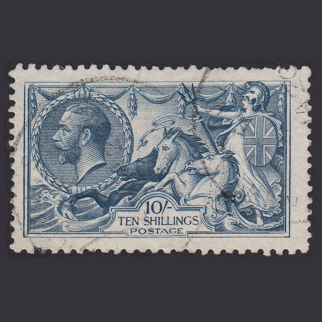 GB KG5 1919 10/- Dull Grey-Blue SG417-N71(2) GU CDS W.O.G. Dealer's Mark