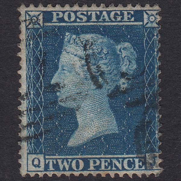 GB QV 1858 2d Blue Plate 6 SG36A-F8 QJ FU Light Cancel