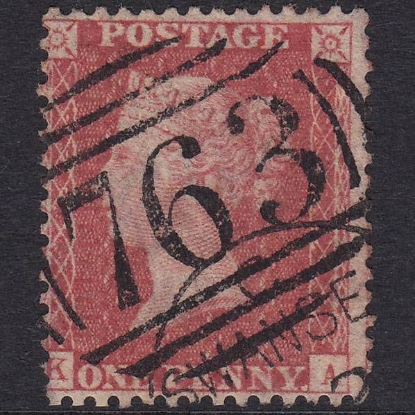 GB QV 1857 1d Rose-Red Plate 66 SG40-C10(1) KA FU Swansea 763