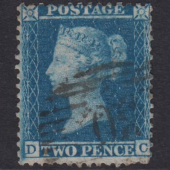GB QV 1855 2d Blue Plate 5 SG34-F6(1) DC GU London IS Cancel