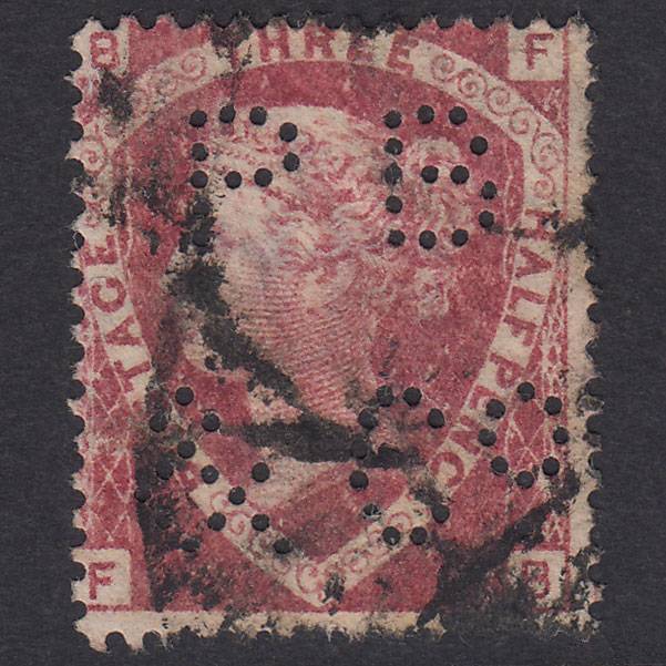 GB QV 1870 1 1/2d Lake-Red Plate 3 SG52-G6 FB GU Pb & Co Perfin