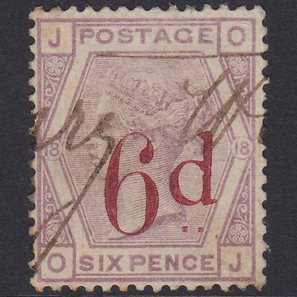 GB QV 1883 6d on 6d Lilac Plate 18 SG162-K8B OJ GU Manuscript Cancel