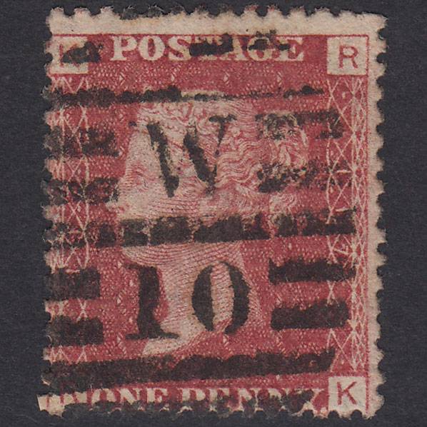 GB QV 1864 1d Lake-Red Plate 117 SG44-G1(2) RK FU London D&S W10