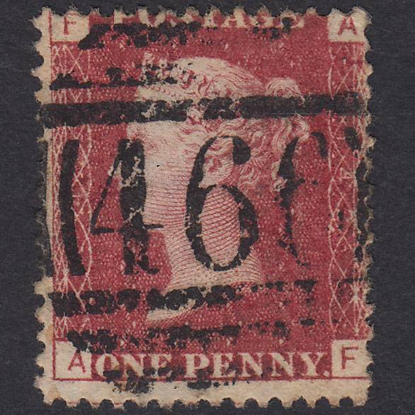 GB QV 1864 1d Lake-Red Plate 142 SG44-G1(2) AF FU Liverpool 466