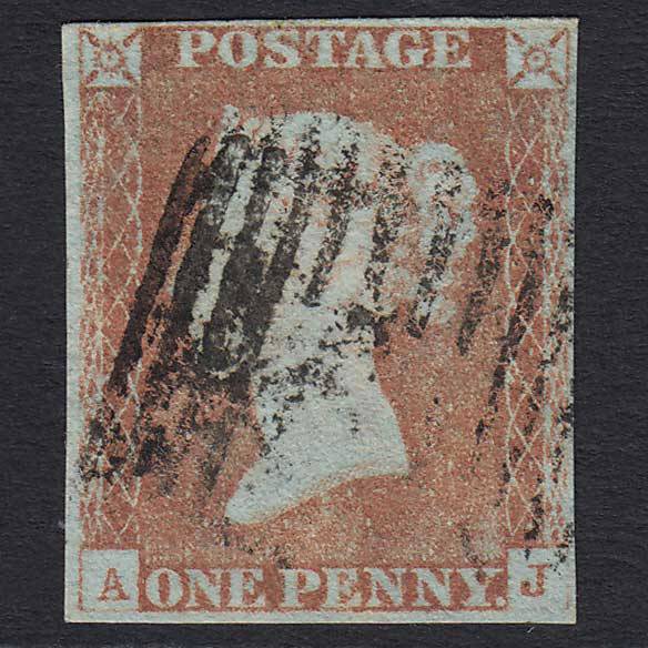 GB QV 1841 1d Pale Red-brown (Plate 72) (SG9) 'AJ' GU Scotland 4 Margins