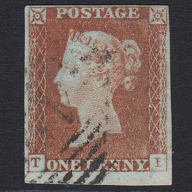 GB QV 1841 1d (Plate 42) (SG8) 'TI' FU in Ireland 4 Margins Light Cancel