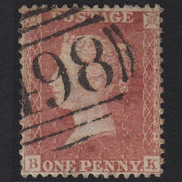 GB QV 1857 1d Rose-red (Plate 44) SG40-C10(1) BK FU Manchester 498