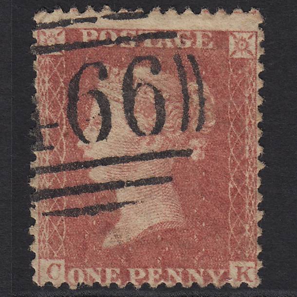 GB QV 1857 1d Rose-red (Plate 47) SG40-C10(1) CK GU Liverpool 466 Misperf