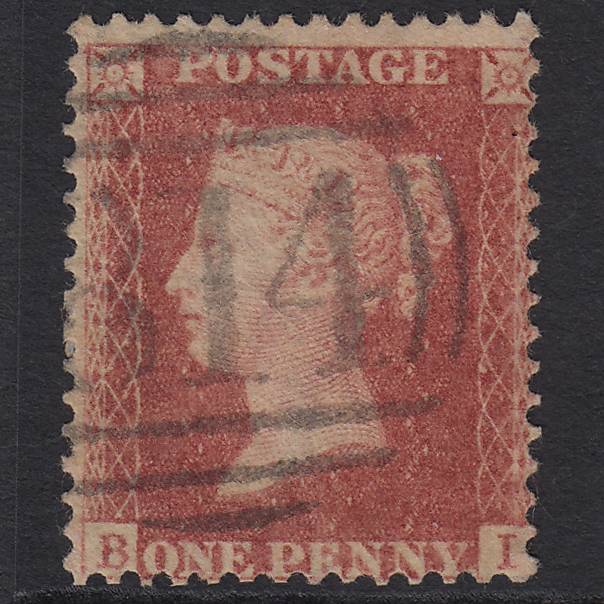 GB QV 1857 1d Rose-red SG40-C10(1) BI GU Truro 814