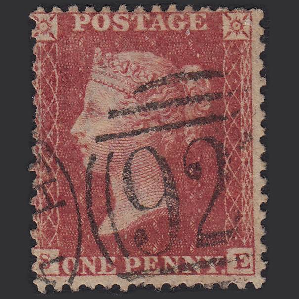 GB QV 1857 1d Rose-red (Plate 59) SG40-C10(1) SE GU Yarmouth 927 Misperf