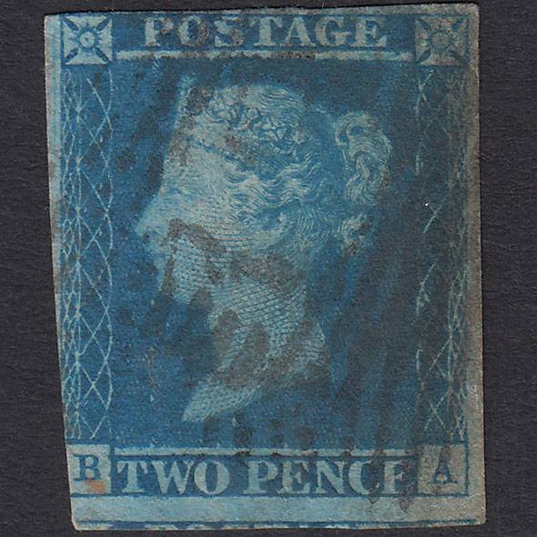 GB QV 1841 2d Blue (Plate 3) SG14-E1(2) BA GU 3 Margins Scotland