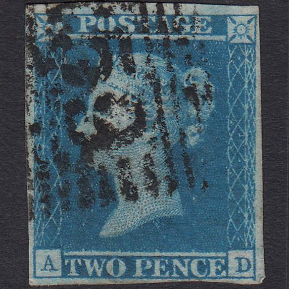 GB QV 1841 2d Blue (Plate 3) SG14-E1(2) AD FU 4 Margins Glasgow 159