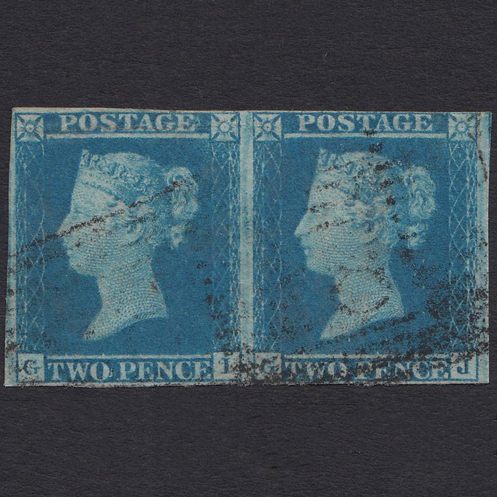 GB QV 1841 2d Pale Blue (Plate 3) SG13-E1(1) GI-GJ FU Pair 4M Scotland