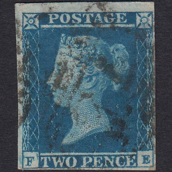 GB QV 1841 2d Blue (Plate 4) SG14-E1(2) FE GU 4 Margins