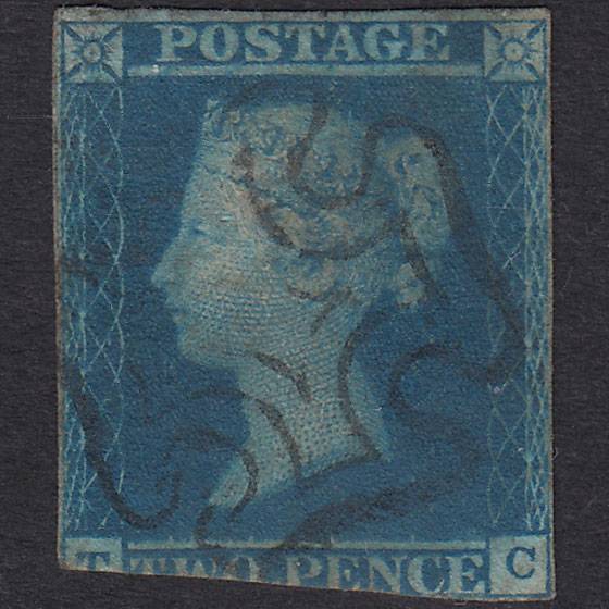 GB QV 1841 2d Blue (Plate 3) SG14-E1(2) TC GU 3 Margins Maltese Cross
