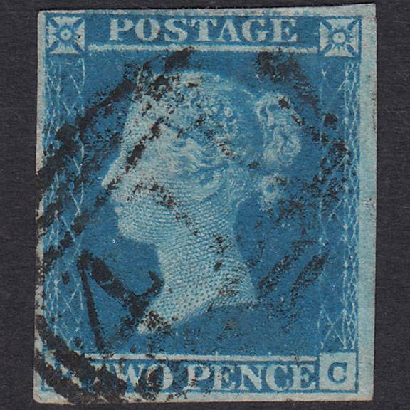 GB QV 1841 2d Blue (Plate 3) SG14-E1(2) LC GU 4 Margins Kendal 411