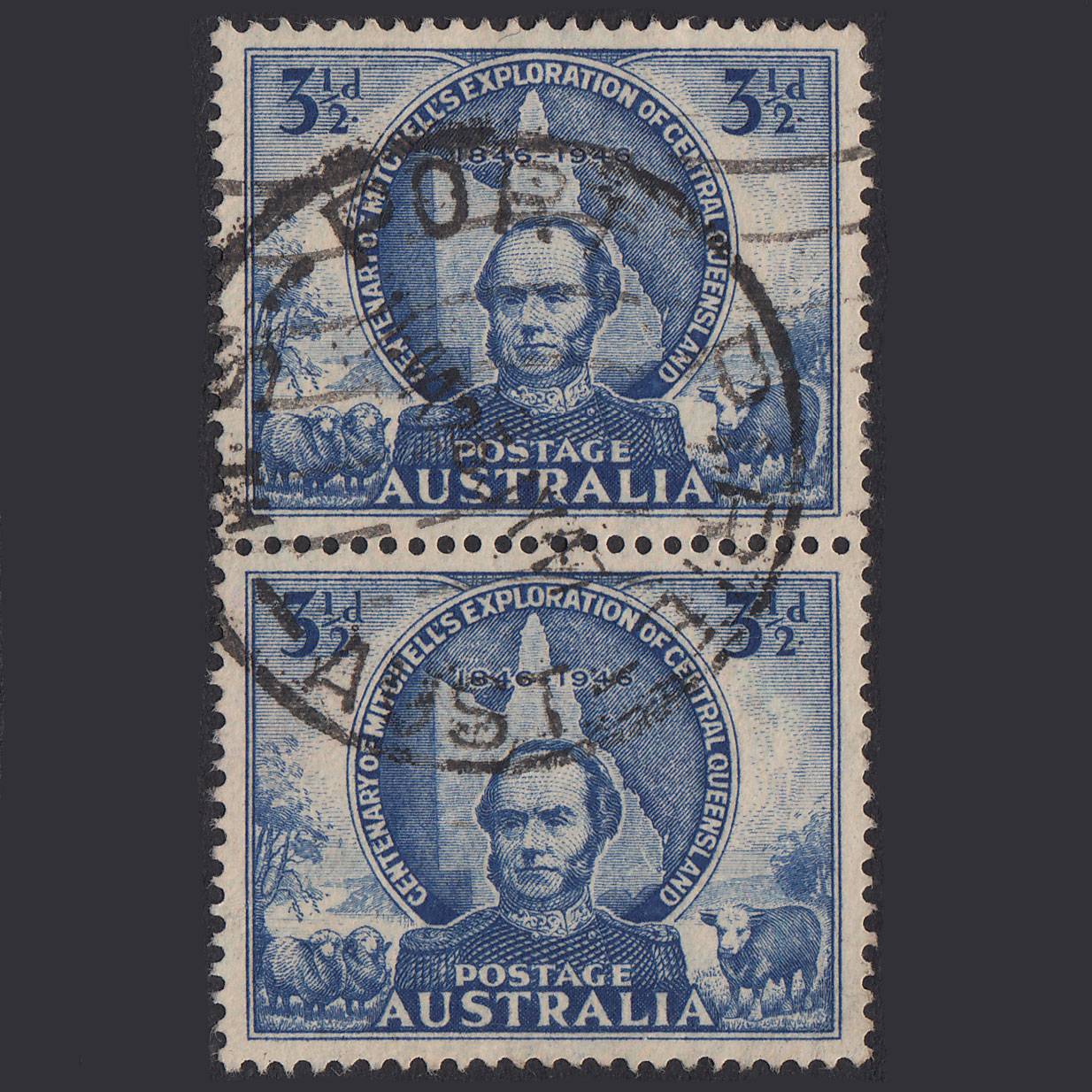 AUSTRALIA 1946 3 1/2d Blue SG217 VFU Pair Port Pirie CDS