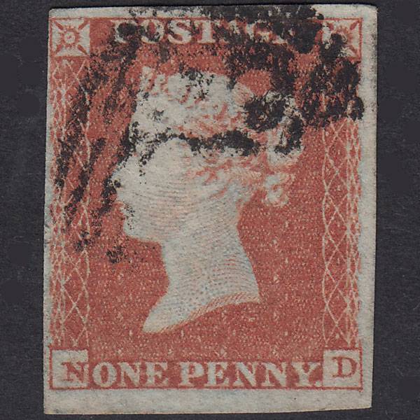 GB QV 1841 1d Red-Brown Plate 119 SG8-B1(1) ND FU 4 Margins