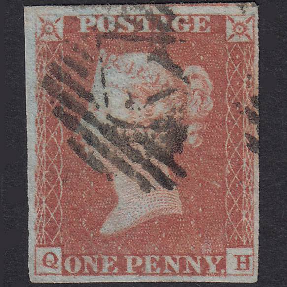 GB QV 1841 1d Red-Brown Plate 84 SG8-B1(1) QH GU 4 Margins London IS 7