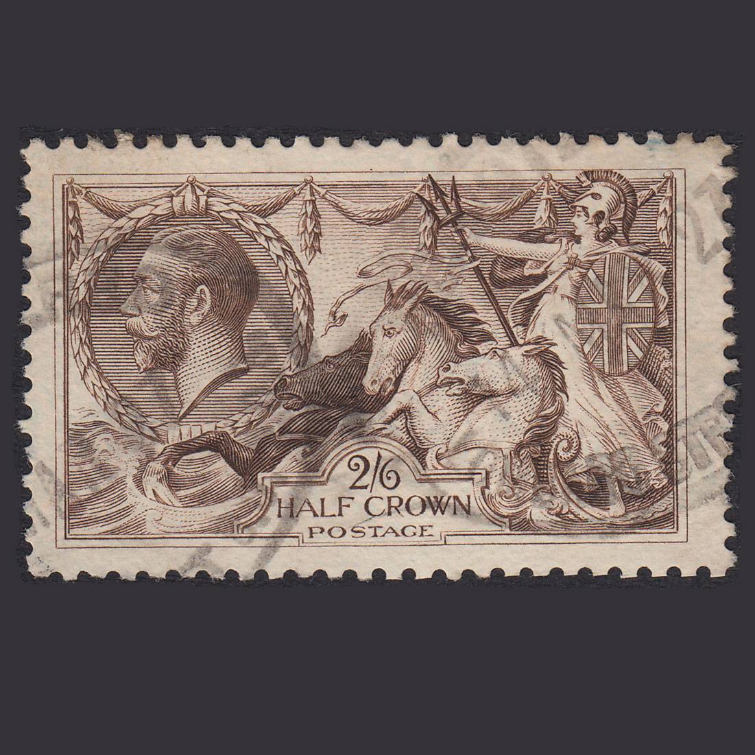 GB KG5 1918 2/6 Chocolate-Brown Seahorses SG414-N65(2) GU Light Cancel