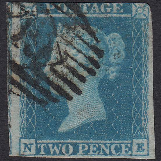 GB QV 1841 2d Pale Blue Plate 4 SG13-E1(1) NE GU 3 Margins London IS 19