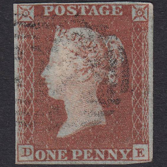 GB QV 1841 1d Red-Brown Plate 125 SG8-B1(1) DE GU 4 Margins Light Cancel