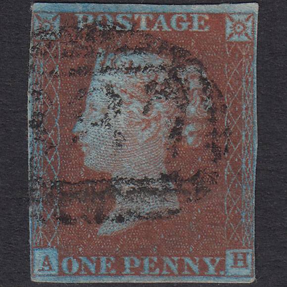 GB QV 1841 1d Very Blued Plate 50 SG8A-B1(2) AH FU 4 Margins