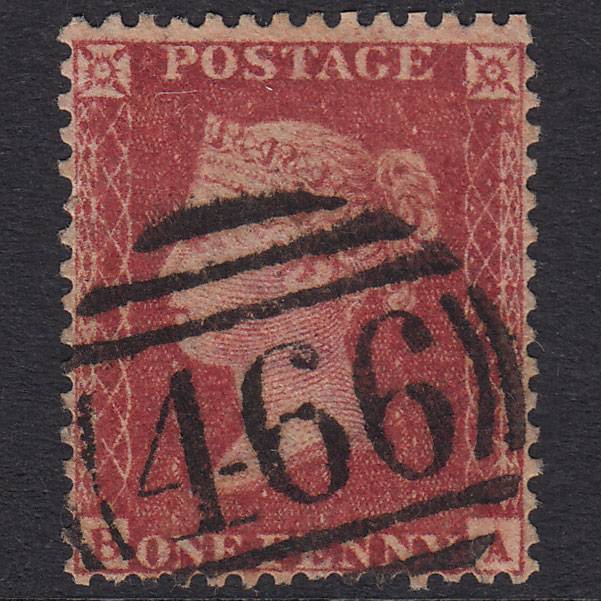 GB QV 1857 1d Rose-Red Plate 37 SG40-C10(1) BA FU Liverpool 466