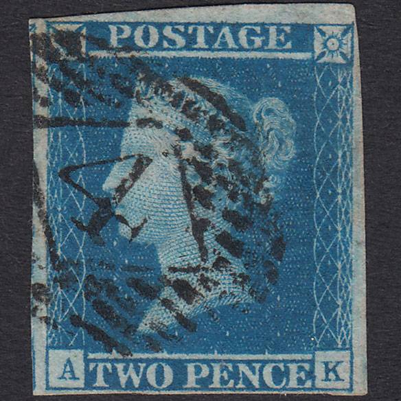 GB QV 1841 2d Blue Plate 3 SG14-E1(2) AK FU 4 Margins London IS 4