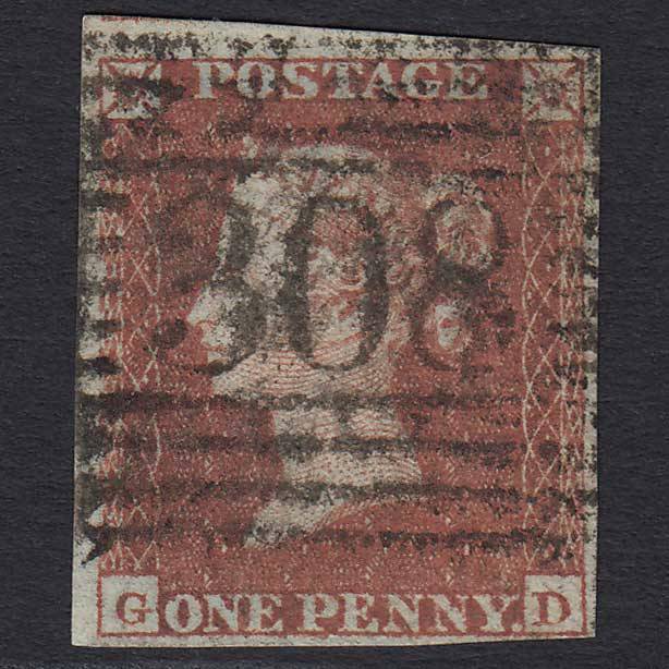 GB QV 1841 1d Red-brown (Plate 154) (SG8) 'GD' GU Stirling (308) 4 Margins
