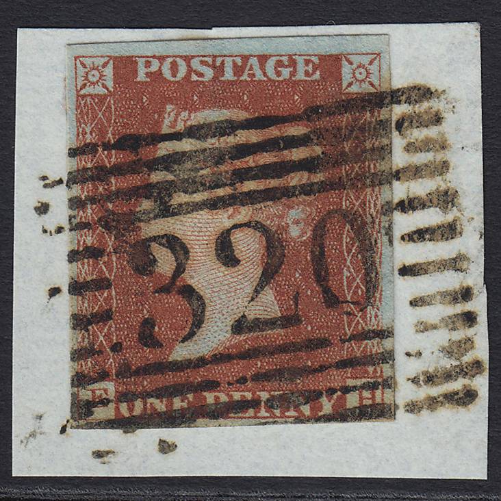 GB QV 1841 1d Red-brown (Plate 45) SG8-B1(1) EH FU Tain 320 4M on Piece