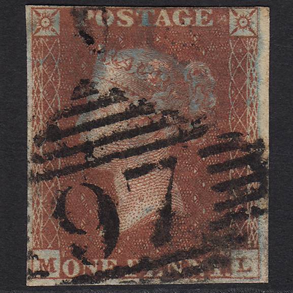 GB QV 1841 1d Deep Red-brown (Plate 50) SG10-B1(4) ML FU Carlow 97 4M
