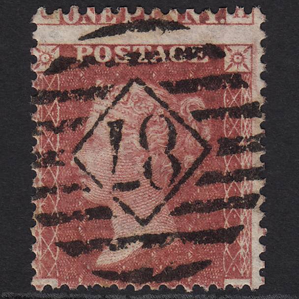 GB QV 1857 1d Rose-red (Plate 62) SG40-C10(1) QH GU London IS 87 Large Misperf