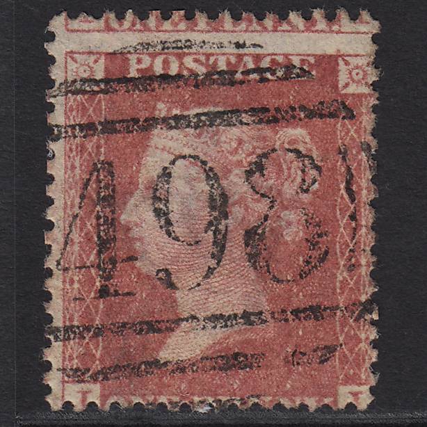 GB QV 1857 1d Rose-red SG40-C10(1) JI GU Manchester 498 Large Misperf