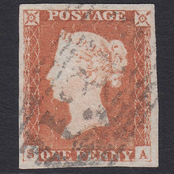 GB QV 1841 1d Red-brown (Plate 74) SG8-B1(1) SA FU 4 Margins Edinburgh 131