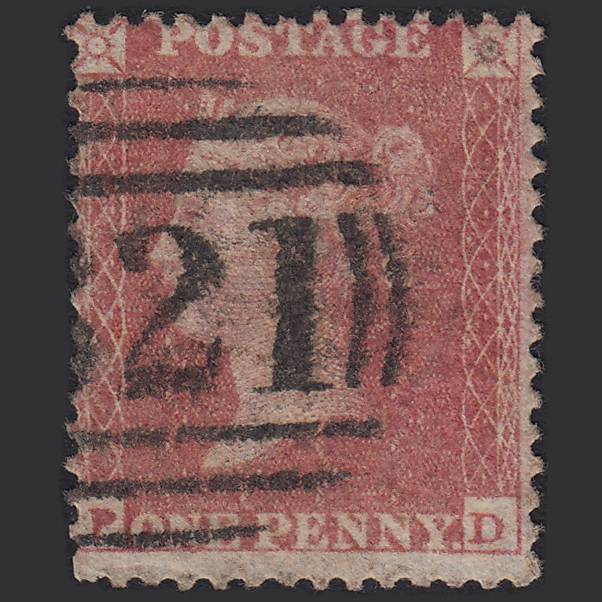 GB QV 1861 1d Pale Rose-red Plate R15 SGC13(2) PD GU