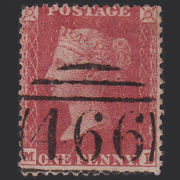 GB QV 1857 1d Rose-red (Plate 55) SG40-C10(1) MD GU Liverpool 466