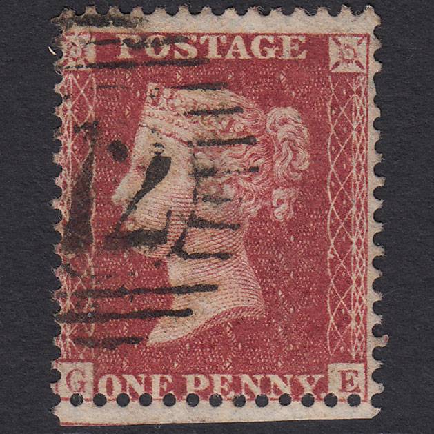 GB QV 1857 1d Deep Rose-red (Plate 45) SG41-C10(4) GE GU London D&S 72 Tear