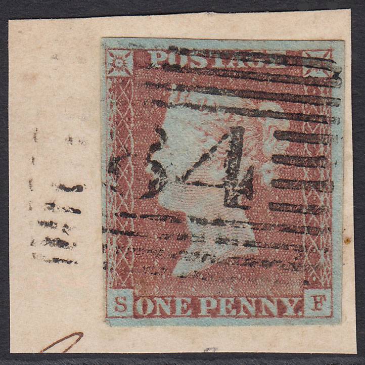 GB QV 1841 1d Pale Red-brown (Plate 77) SG9-B1(3) SF FU 4M Crieff 84 on Piece