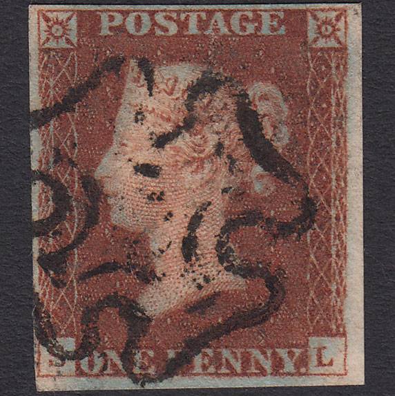 GB QV 1841 1d Deep Red-brown (Plate 19) SG10-B1(4) SL VFU 4 Margins MX