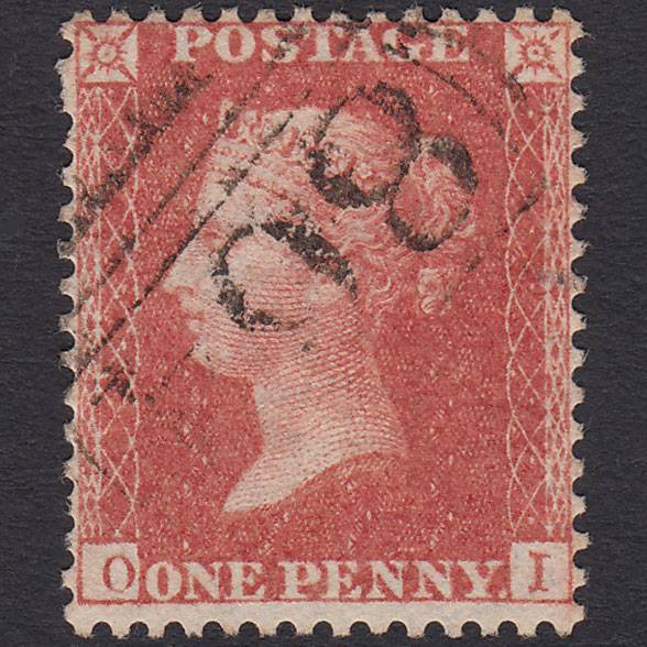 GB QV 1857 1d Pale Red (Plate 47) SGC9(3) OI FU Wells 864 Blind Perf