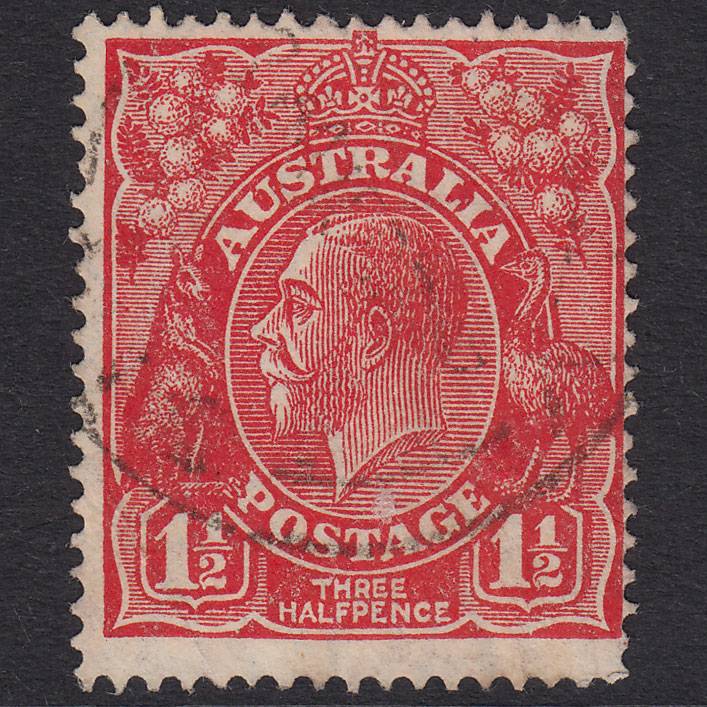 AUSTRALIA 1926 1 1/2d Scarlet King George V SG87 GU Light CDS