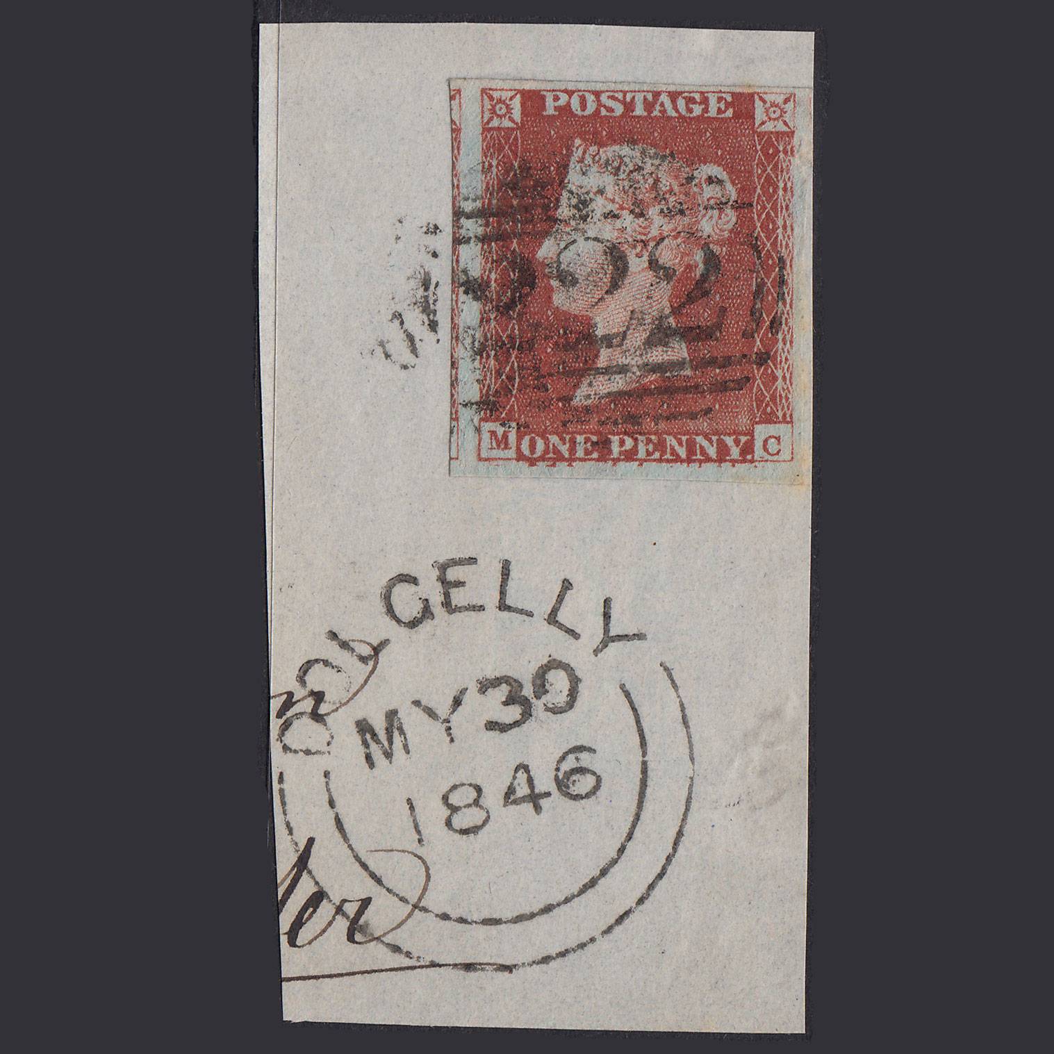GB QV 1841 1d Plate 59 SG8-B1(1) Re-Entry MC FU 4M Dolgelly 222 On Piece