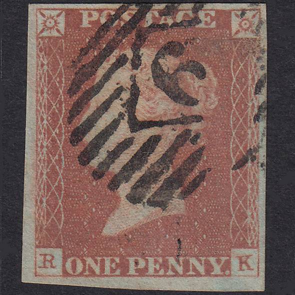 GB QV 1841 1d Plate 77 SG8-B1(1) RK GU 4 Good Margins London IS Cancel