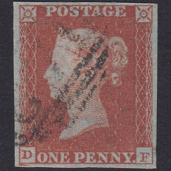 GB QV 1841 1d Red-Brown Plate 129 SG8-B1(1) DF VFU 4 Good Margins